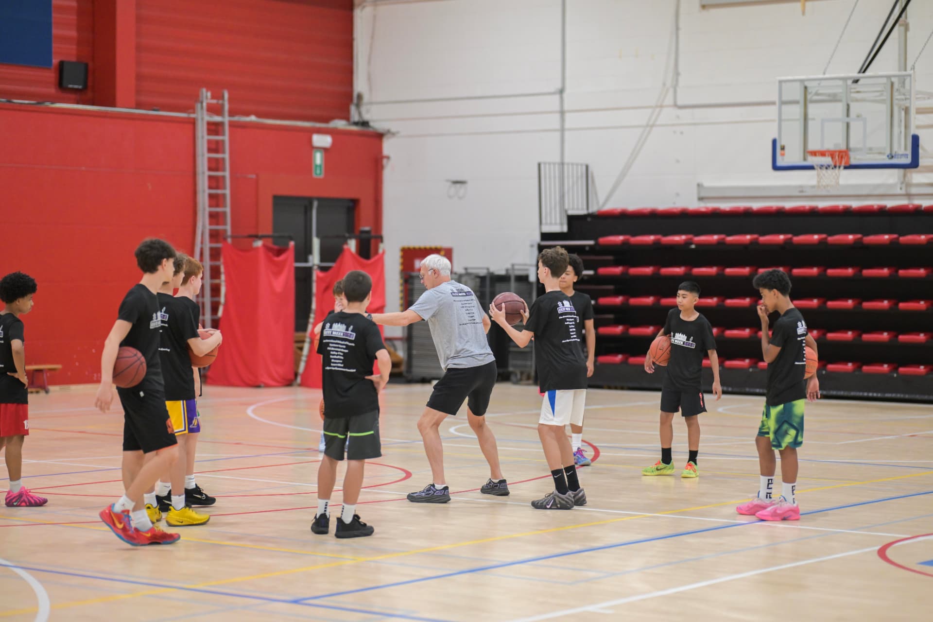 Ball-handling stations in the Red Gym