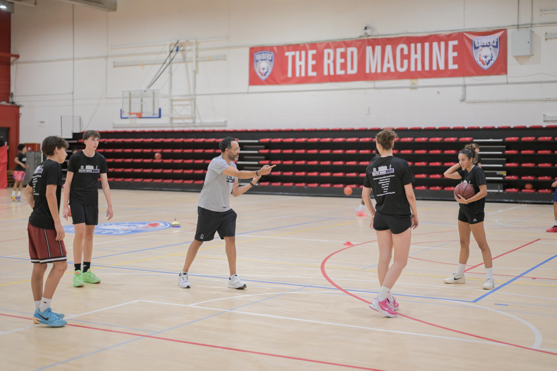 Basketball coaching point in the Red Machine gym